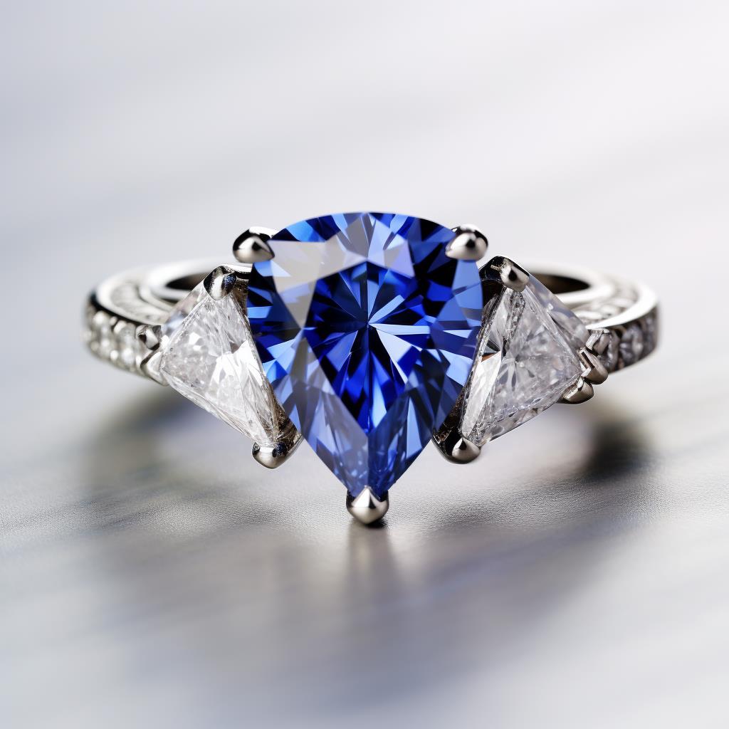 Unquie blue sapphire engagement ring with side stones and bezel set 