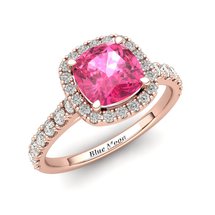 Sapphire Engagement Ring 6mm Cushion Cut Pink Sapphire in Rose Gold with White Cluster Stones