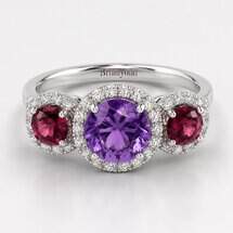 Amethyst White Gold Three Stone Engagement Ring Springtime