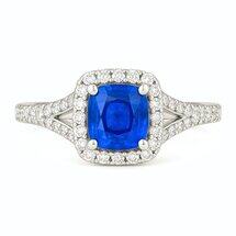 Brilliyond Jewellery Ariella ring with oval cornflower blue Ceylon sapphire and diamond accents in white gold.