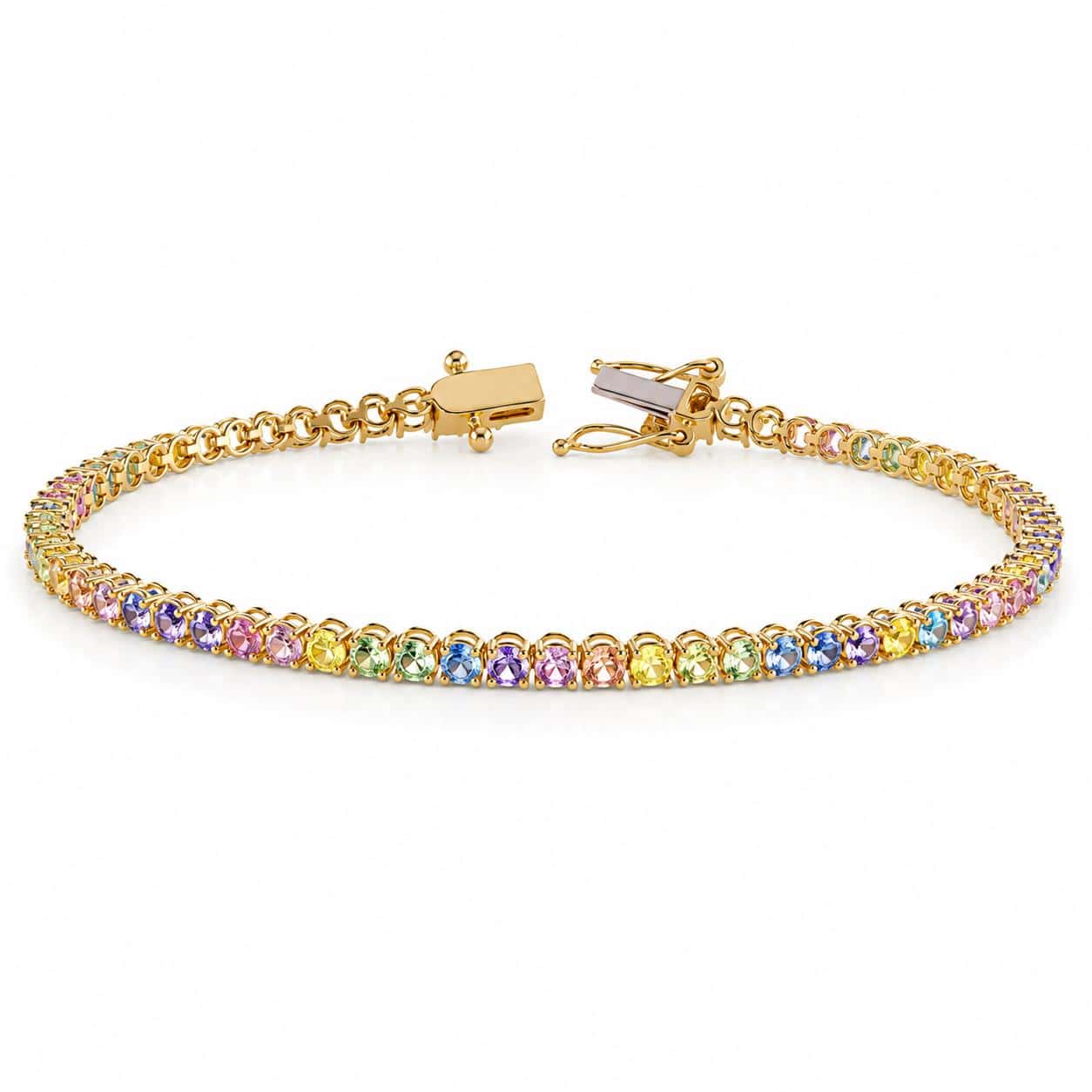 Tennis Bracelet 18K Yellow Gold 2mm Natural Multicolour Sapphires with Infinity Clasp_image1