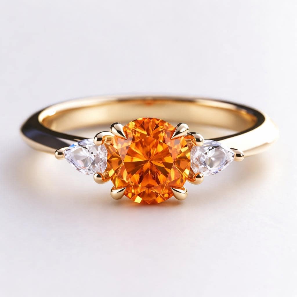 Orange sapphire engagement ring two diamond side stones