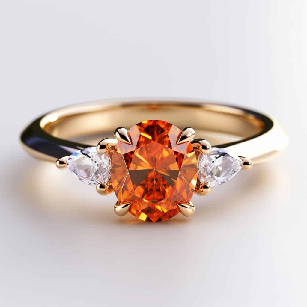 Orange sapphire engagement ring two diamond side stones
