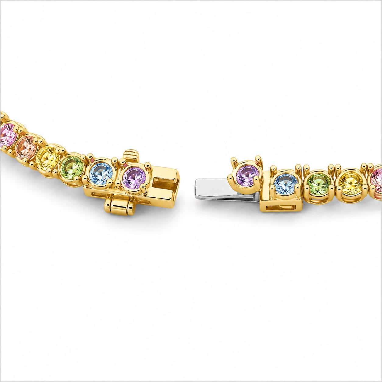Tennis Bracelet 9K Yellow Gold 2mm Natural Multicolour Sapphires with Concealed Clasp_image3