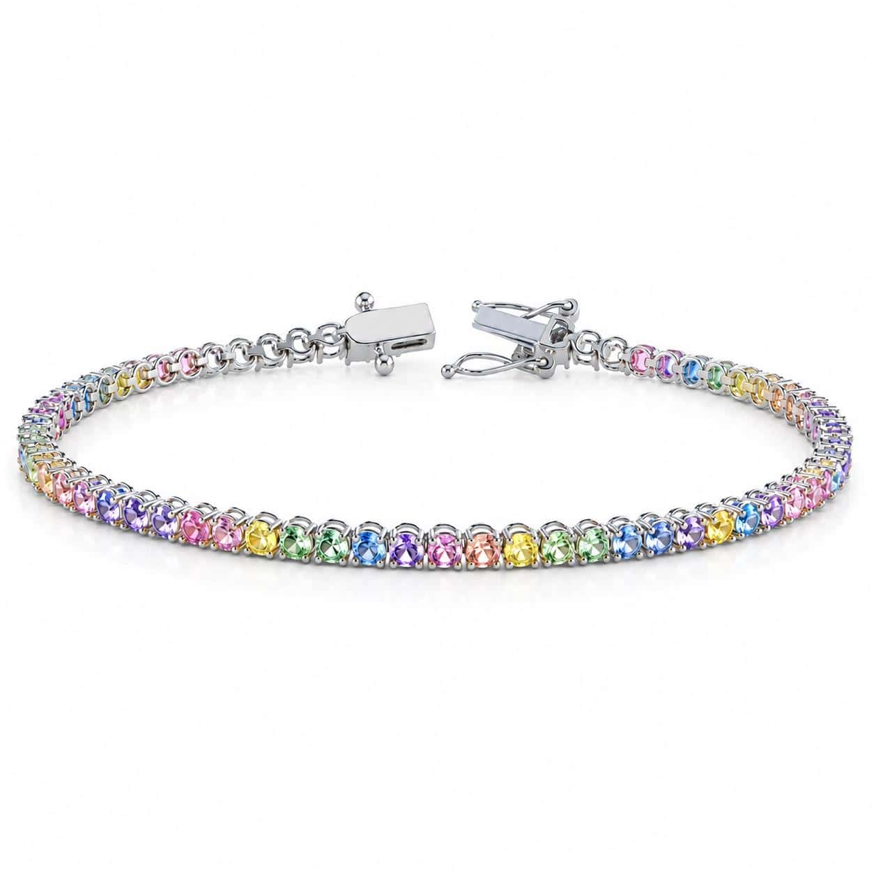 Tennis Bracelet 9K White Gold 2mm Natural Multicolour Sapphires with Infinity Clasp_image2