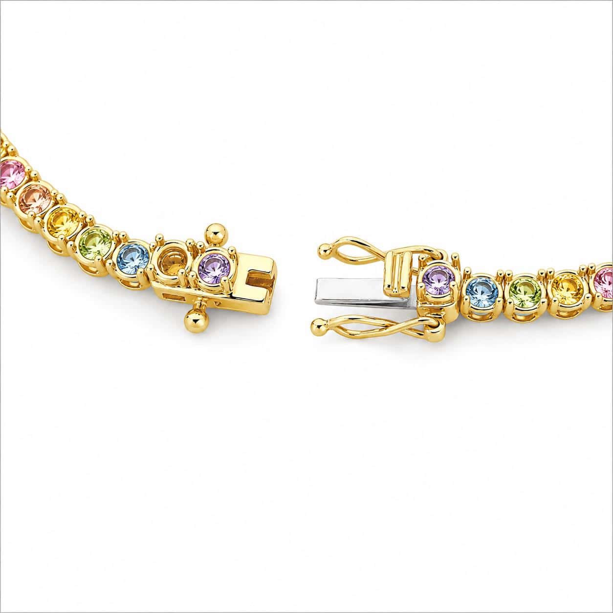 Tennis Bracelet 18K Yellow Gold 2mm Natural Multicolour Sapphires with Infinity Clasp_image3