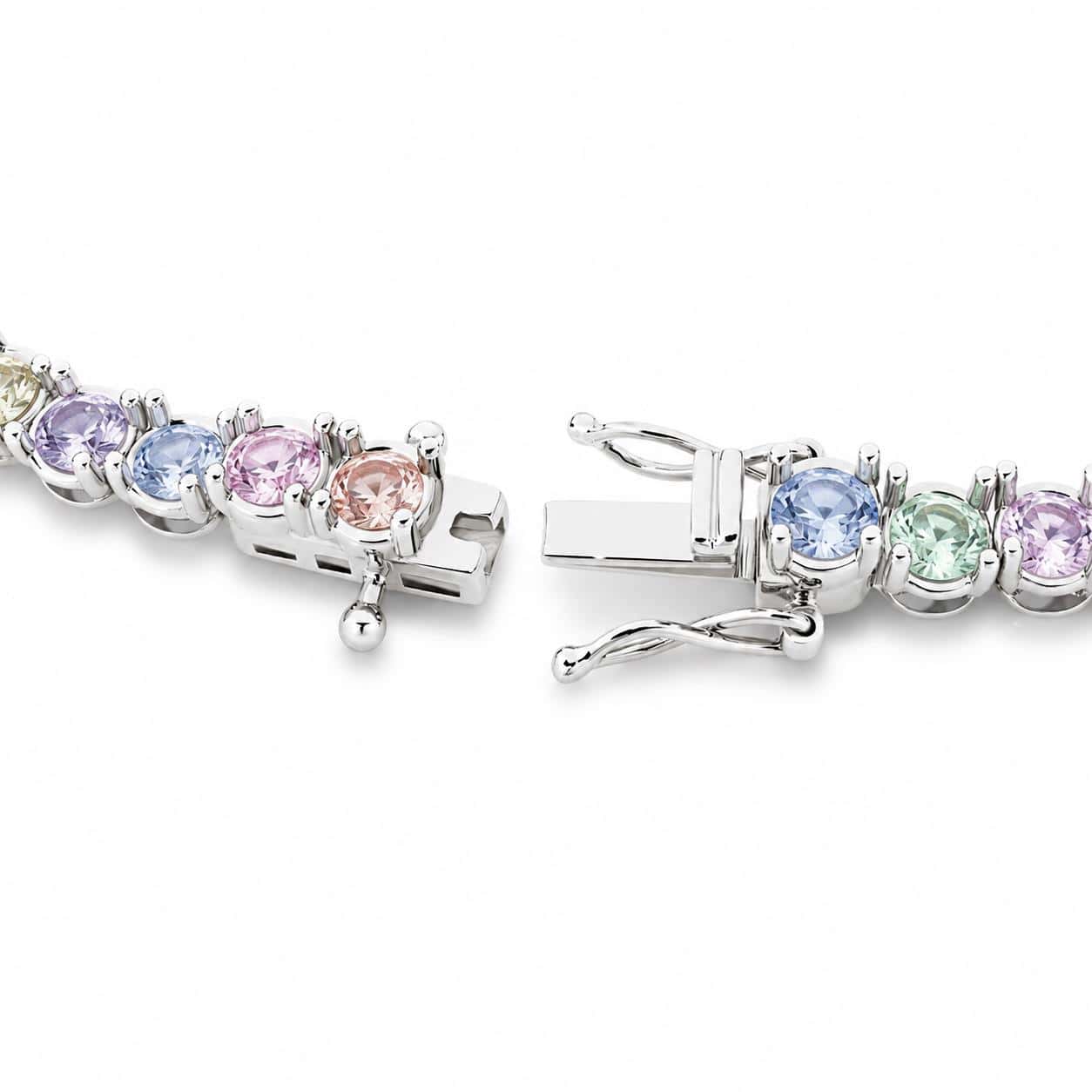 Tennis Bracelet 9K White Gold 2mm Natural Multicolour Sapphires with Infinity Clasp_image3