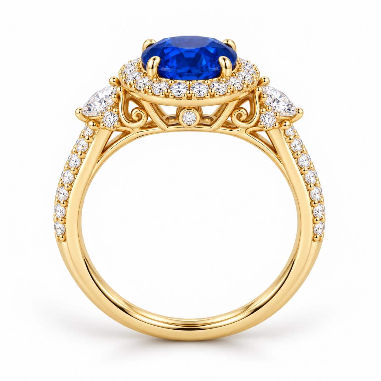 Vivid Royal Blue Engagement Ring 3ct Yellog Gold_image3