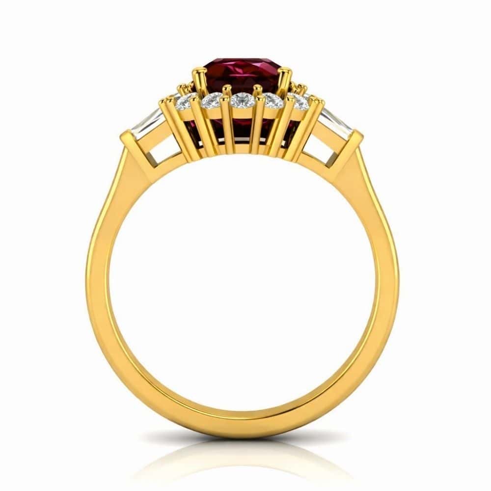 Pigeon Blood Ruby 1ct Engagement Ring 18K Gold Halo Baguette Shoulders – Octavia Radiance_image3