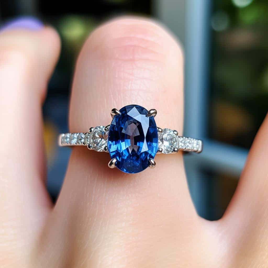 Oval Blue Sapphire Engagement Ring with Slim Metal Band