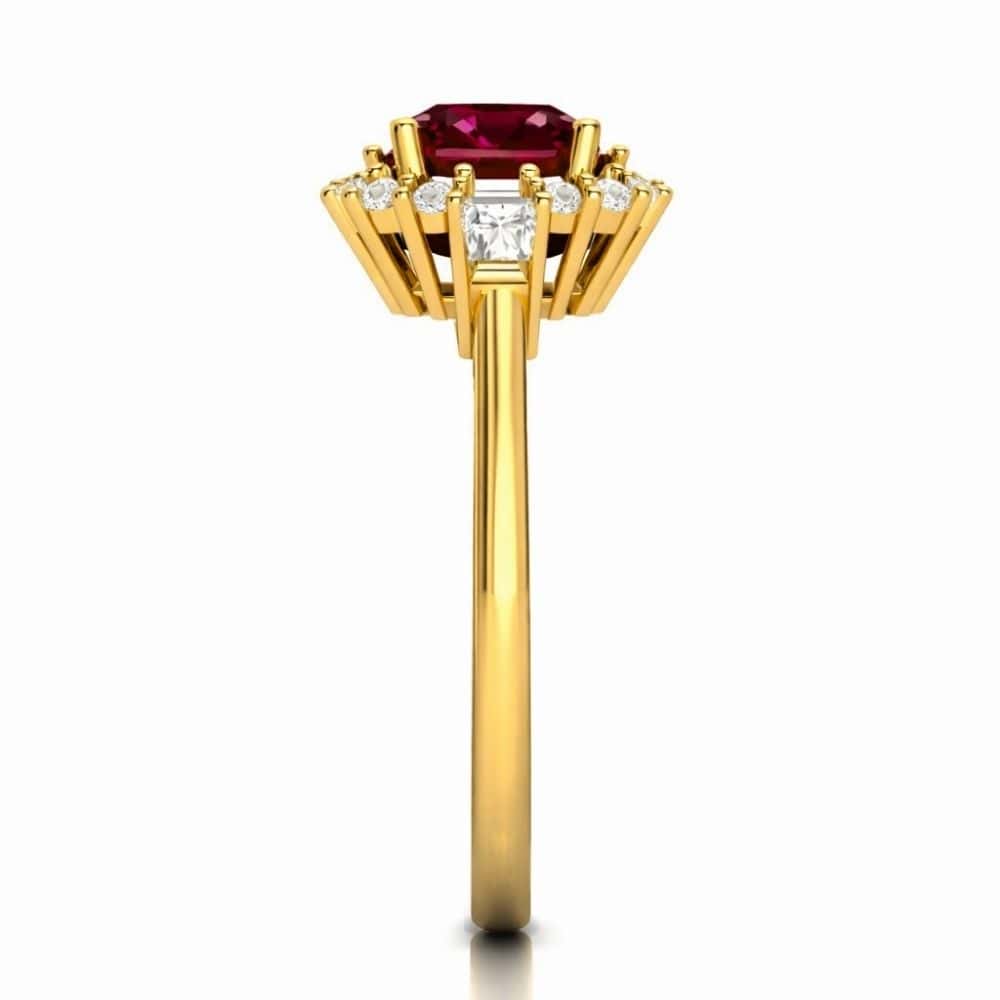 Pigeon Blood Ruby 1ct Engagement Ring 18K Gold Halo Baguette Shoulders – Octavia Radiance_image4
