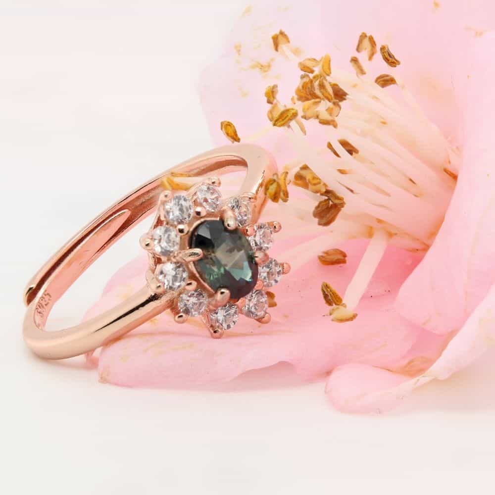 Natural Green Sapphire Silver Ring - Rose Gold Colour_image1