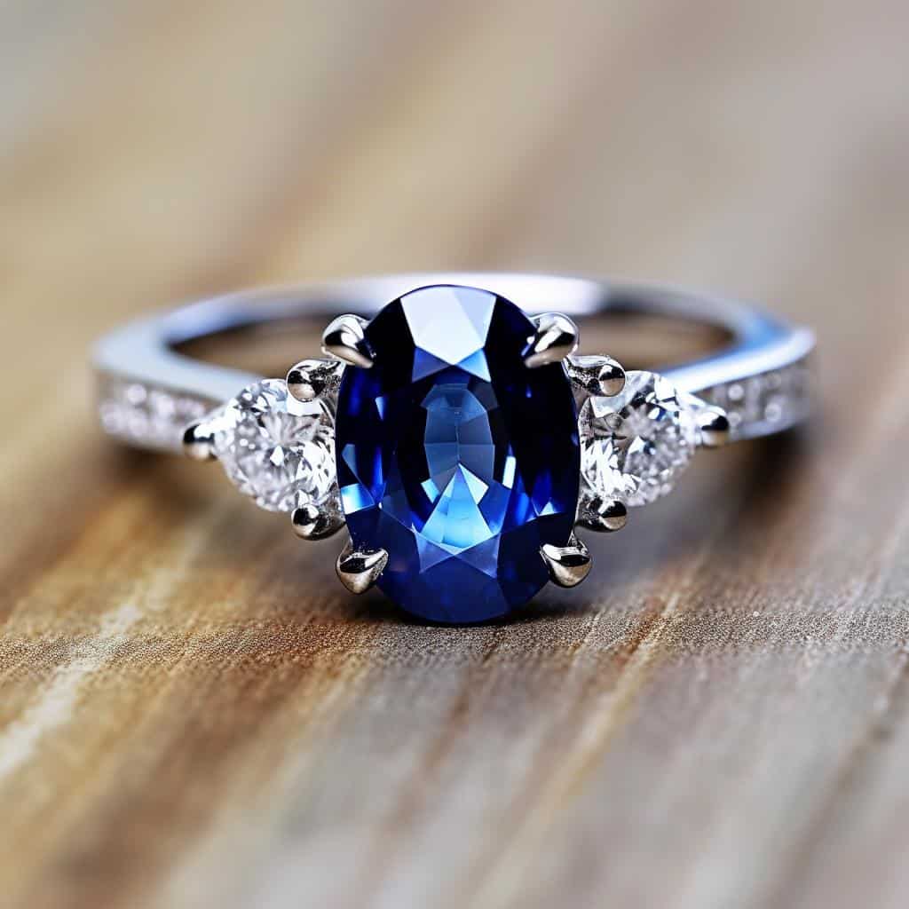 Blue Sapphire Oval White Gold Three Stone Engagement Ring Caratra_image2