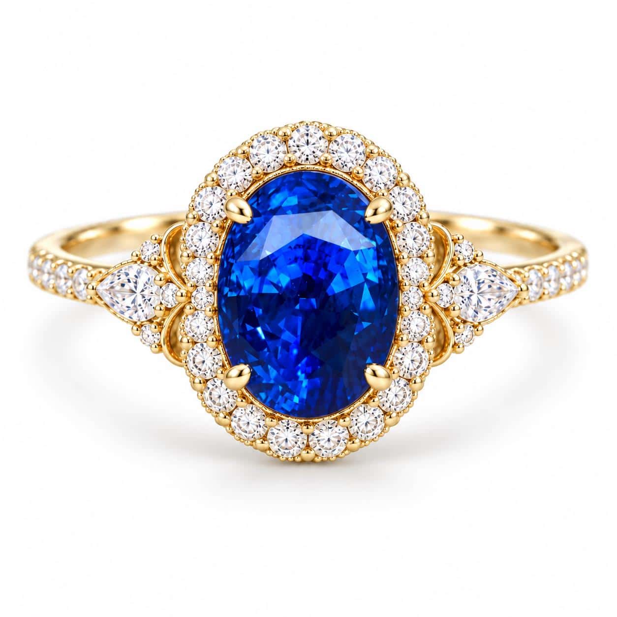 Vivid Royal Blue Engagement Ring 3ct Yellog Gold_image2