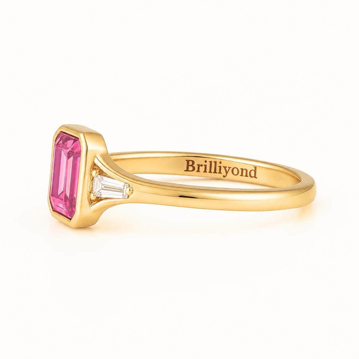 Pink Sapphire Octagon Step Cut Engagement Ring with Side Diamonds 18K Gold – The Rosella_image4