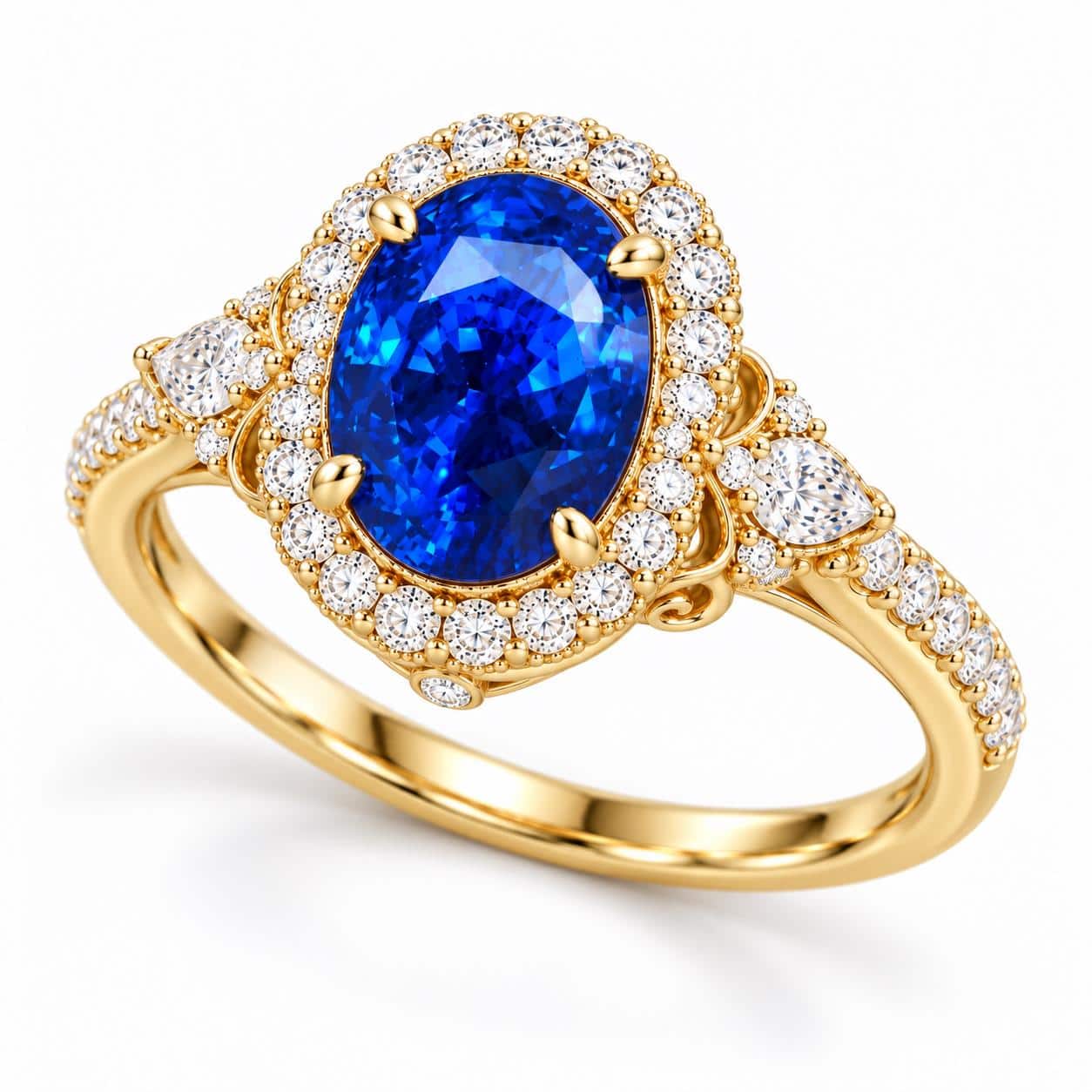 Vivid Royal Blue Engagement Ring 3ct Yellog Gold_image1