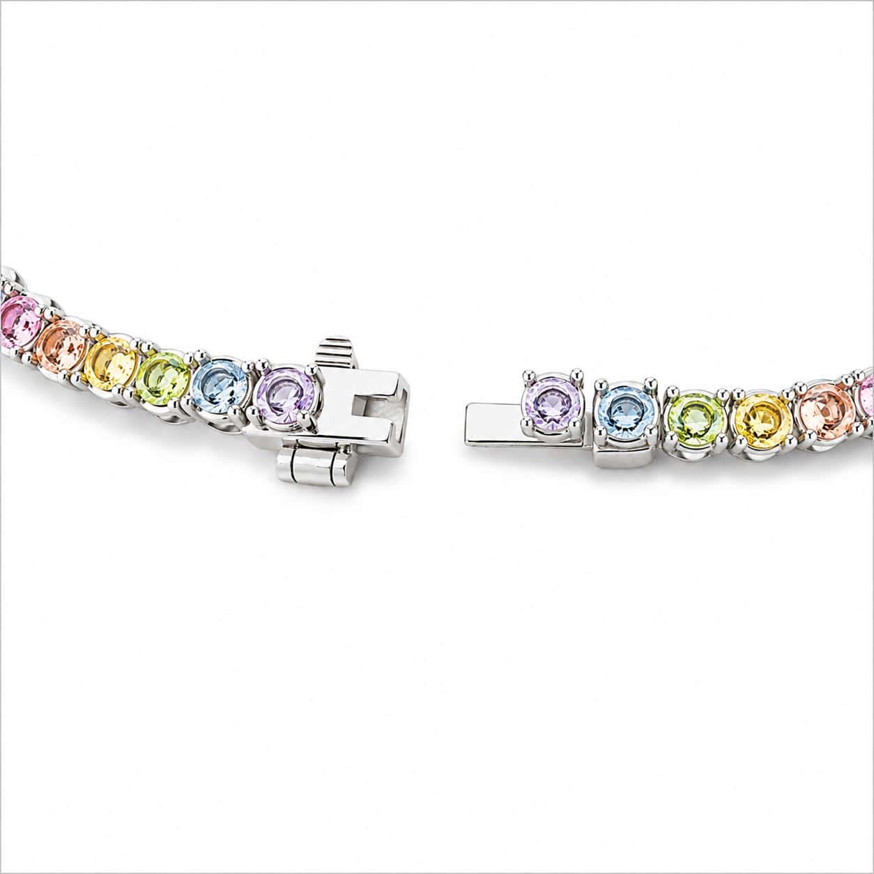 Tennis Bracelet 9K White Gold 2mm Natural Multicolour Sapphires with Concealed Clasp_image3