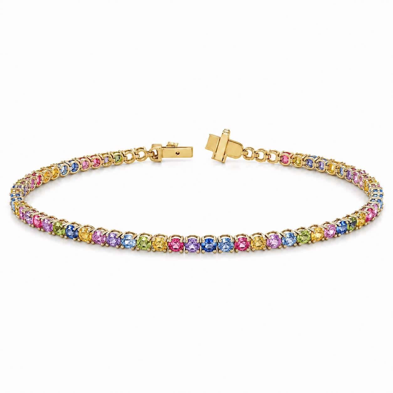 Tennis Bracelet 9K Yellow Gold 2mm Natural Multicolour Sapphires with Concealed Clasp_image1