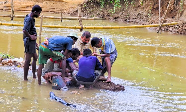 sapphire mining in sri lanka in a river