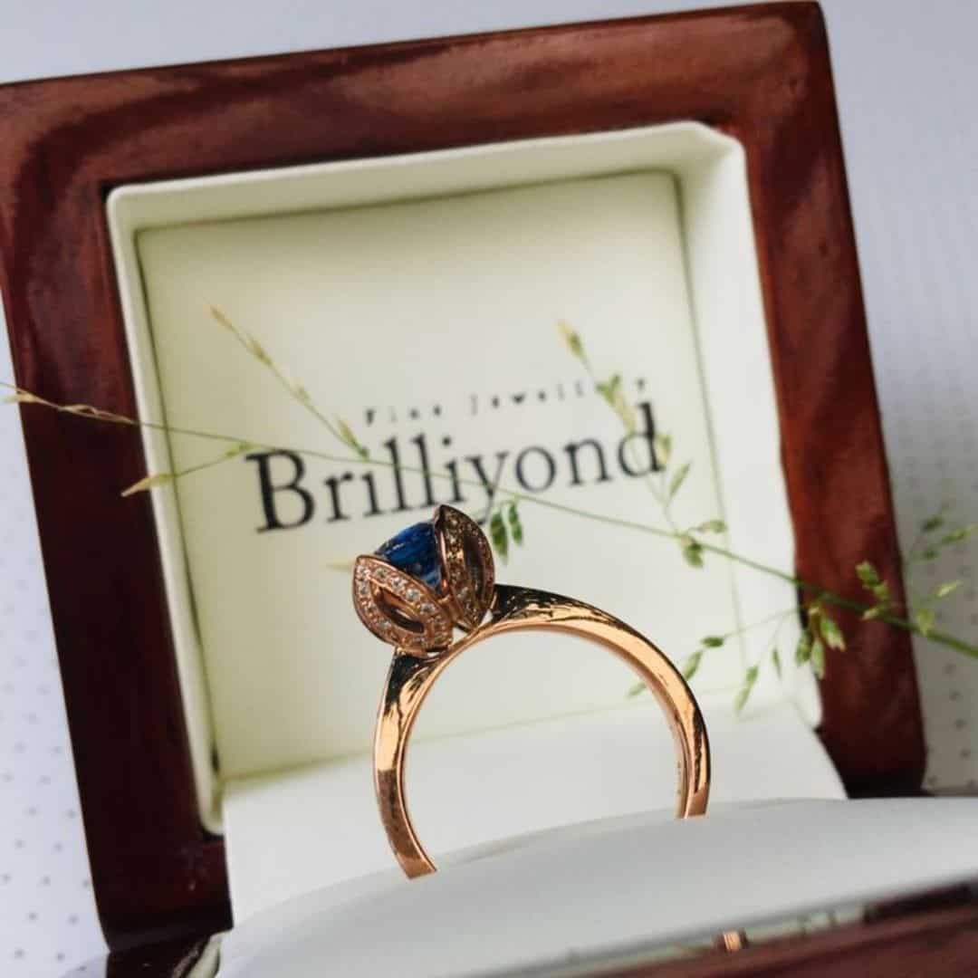 Rose Gold Blue Sapphire Unique Engagement Ring Tulip