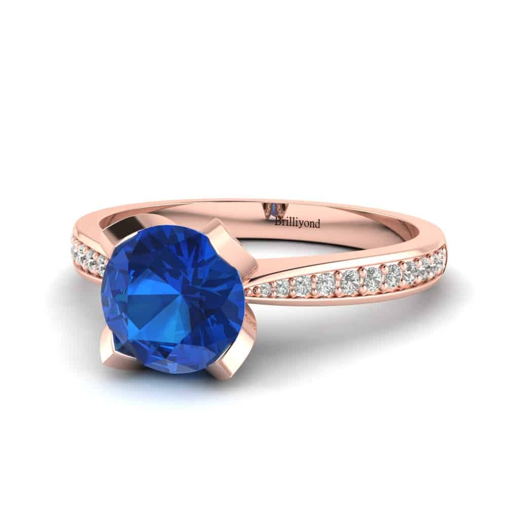 Rose Gold Blue Sapphire Unique Engagement Ring Tulip