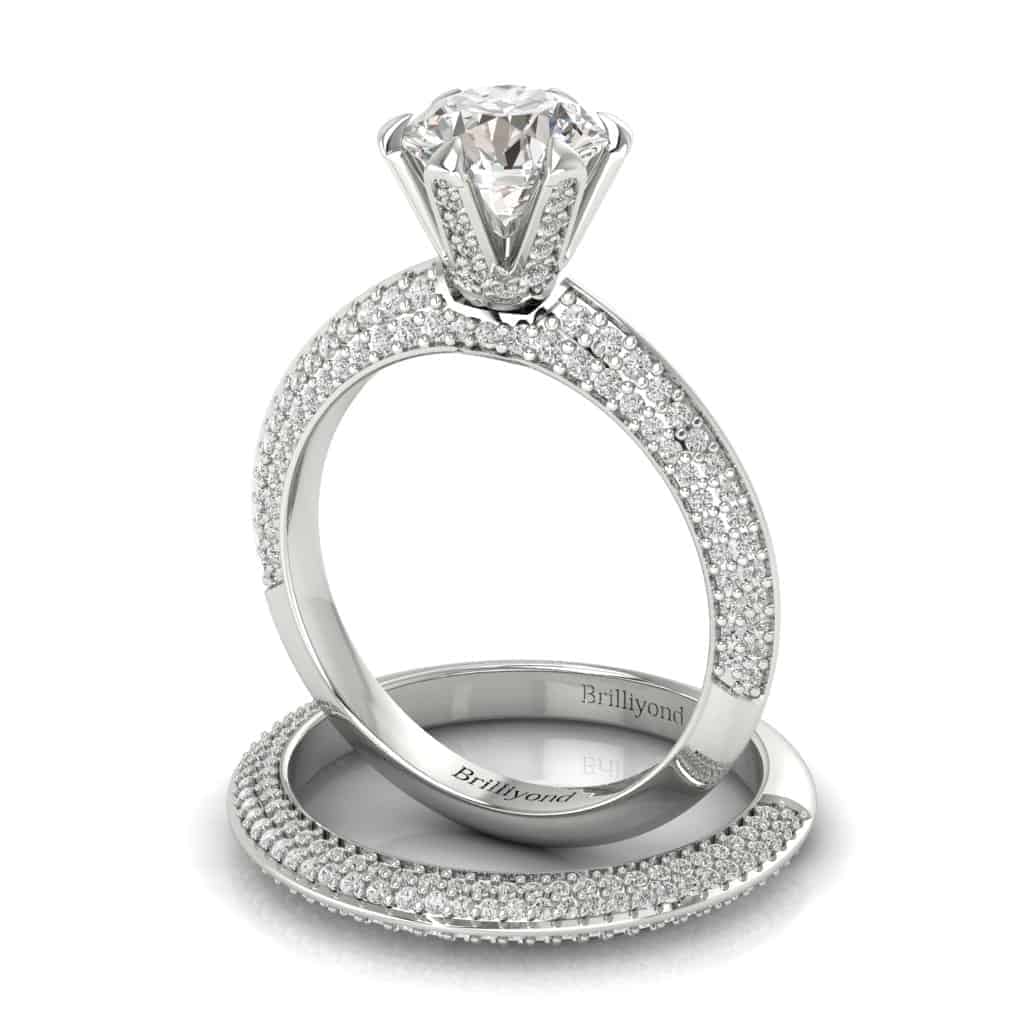 White Gold Diamond Round Unique Engagement Ring Rosa