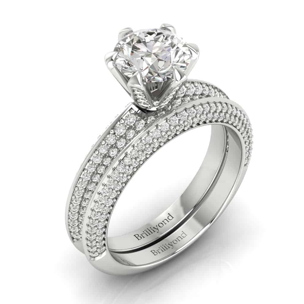 White Gold Diamond Round Unique Engagement Ring Rosa