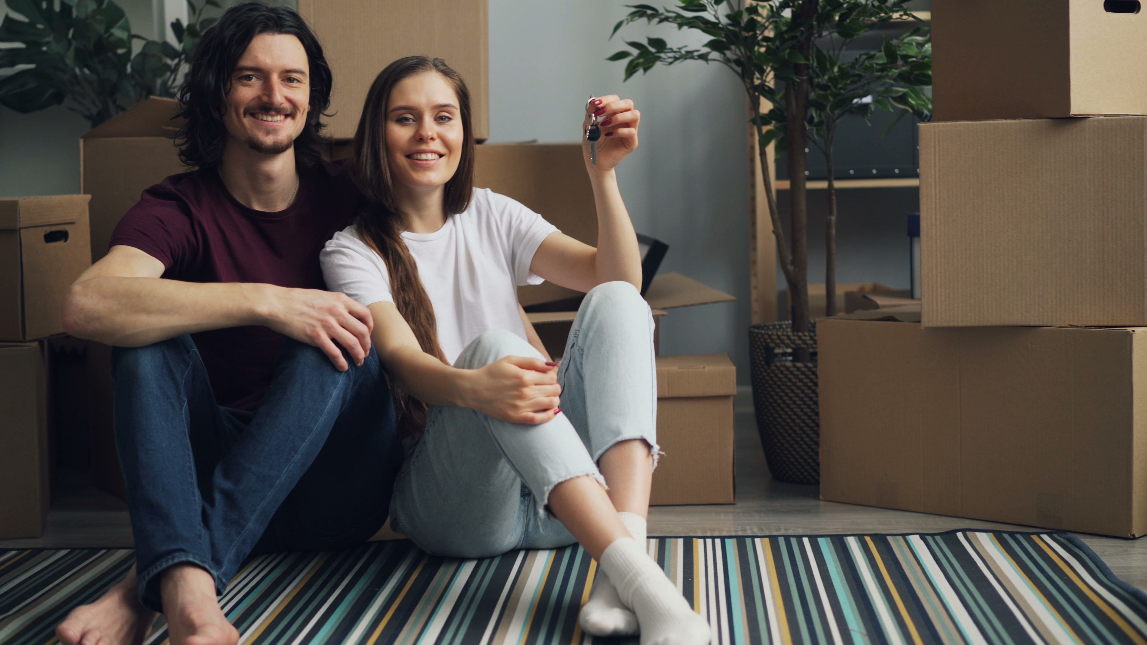 Rental property keys and moving boxes
