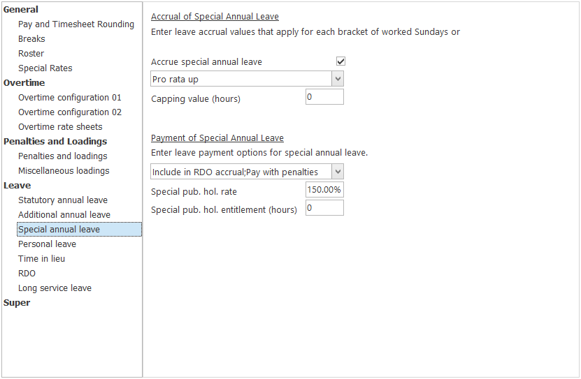 Rule Set Configuration Special Annual Leave Clockon Knowledge Base