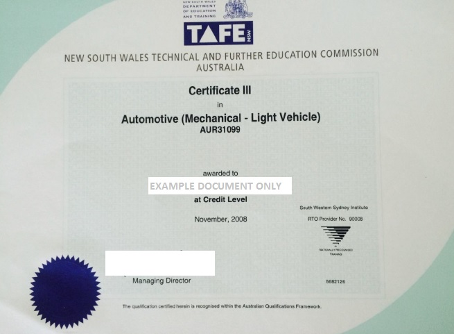 Certificate III AUR30405 Automotive Mechanical Technology 45373 Certificate III AUR30405 Automotive Mechanical Technology 45373