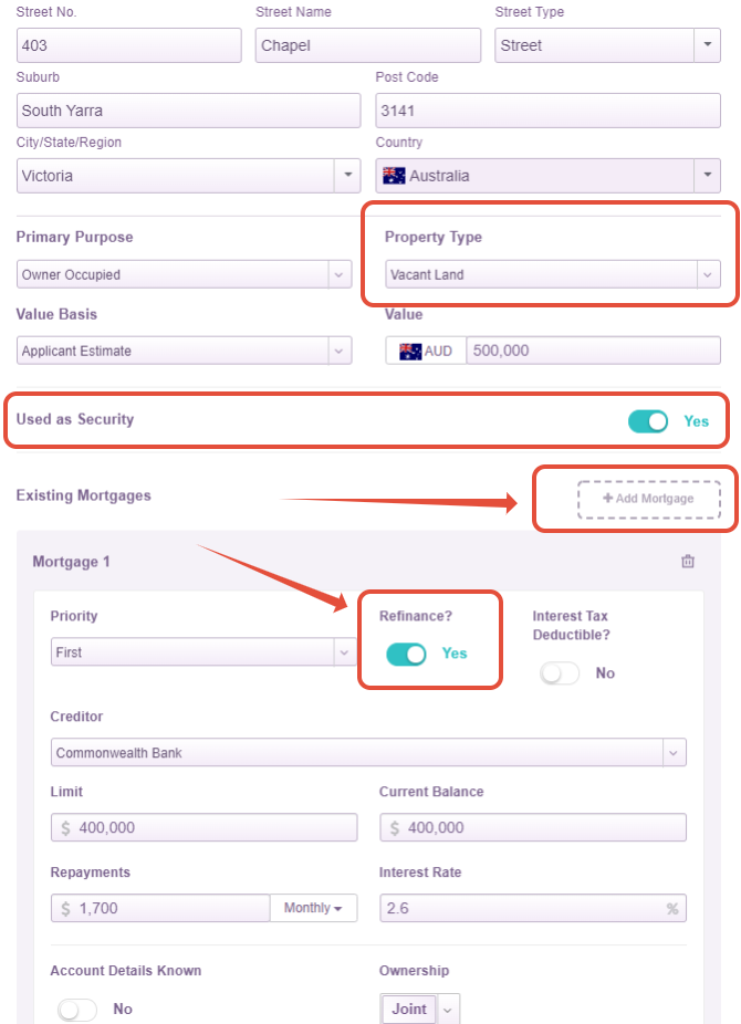 How to create a construction loan when the vacant land is already settled LMG Help Centre