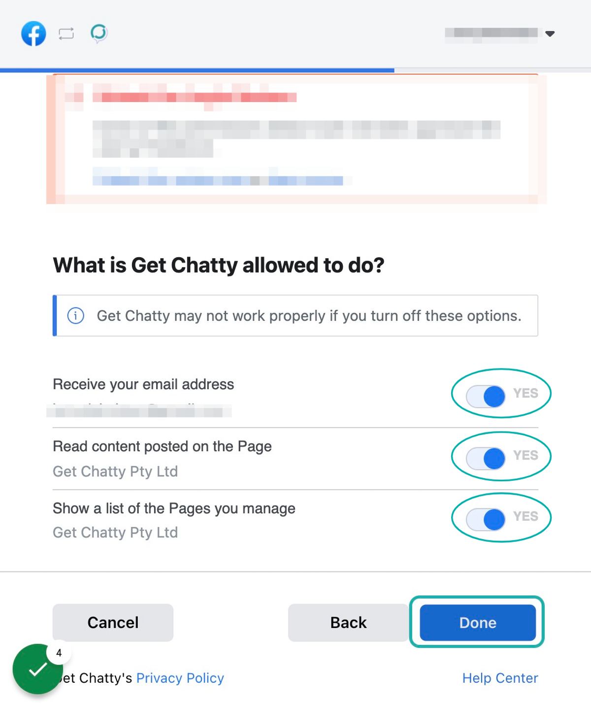 Allow access to all sections, Click on Done