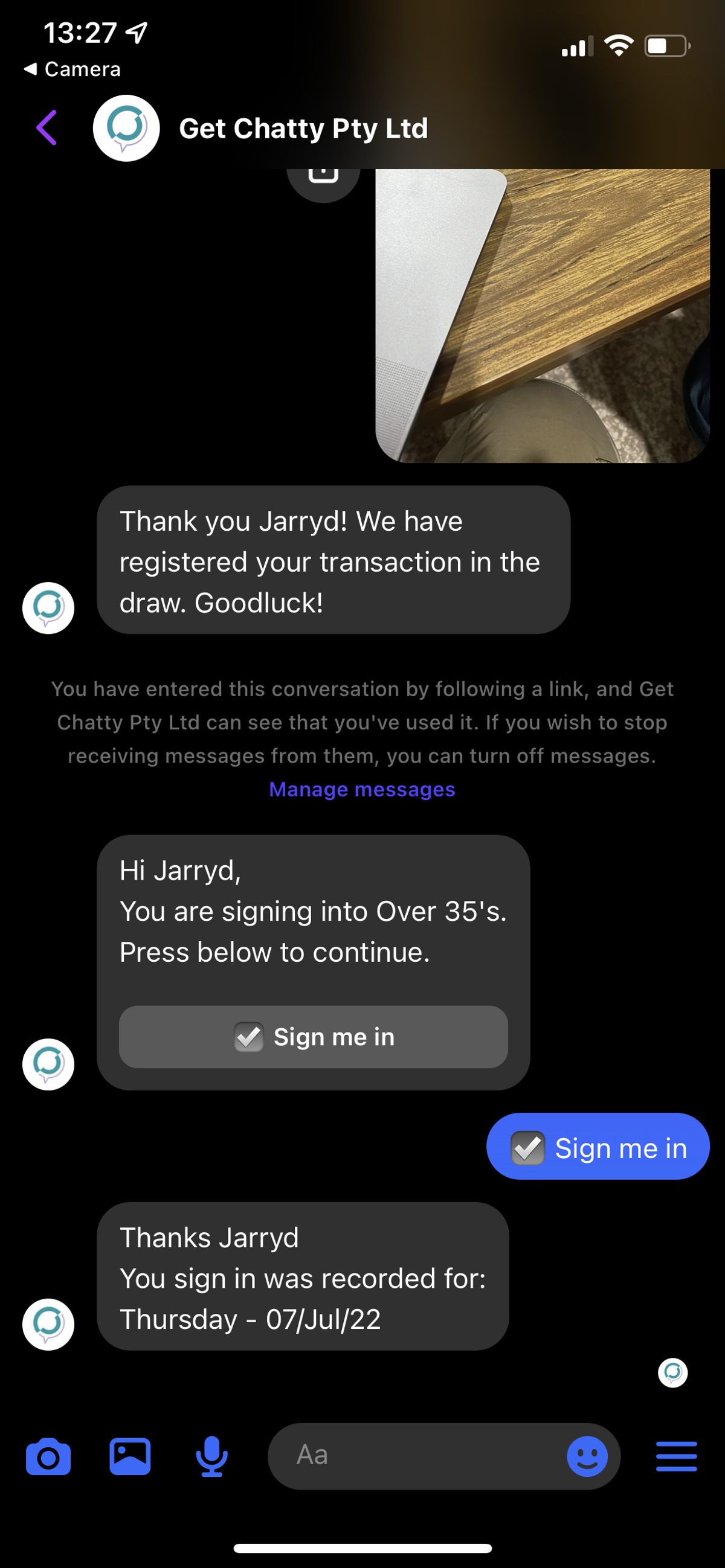 You will receive confirmation your sign in as been recorded with the date listed.
