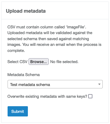 Upload metadata panel