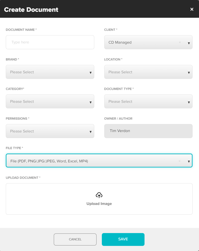 add new document form