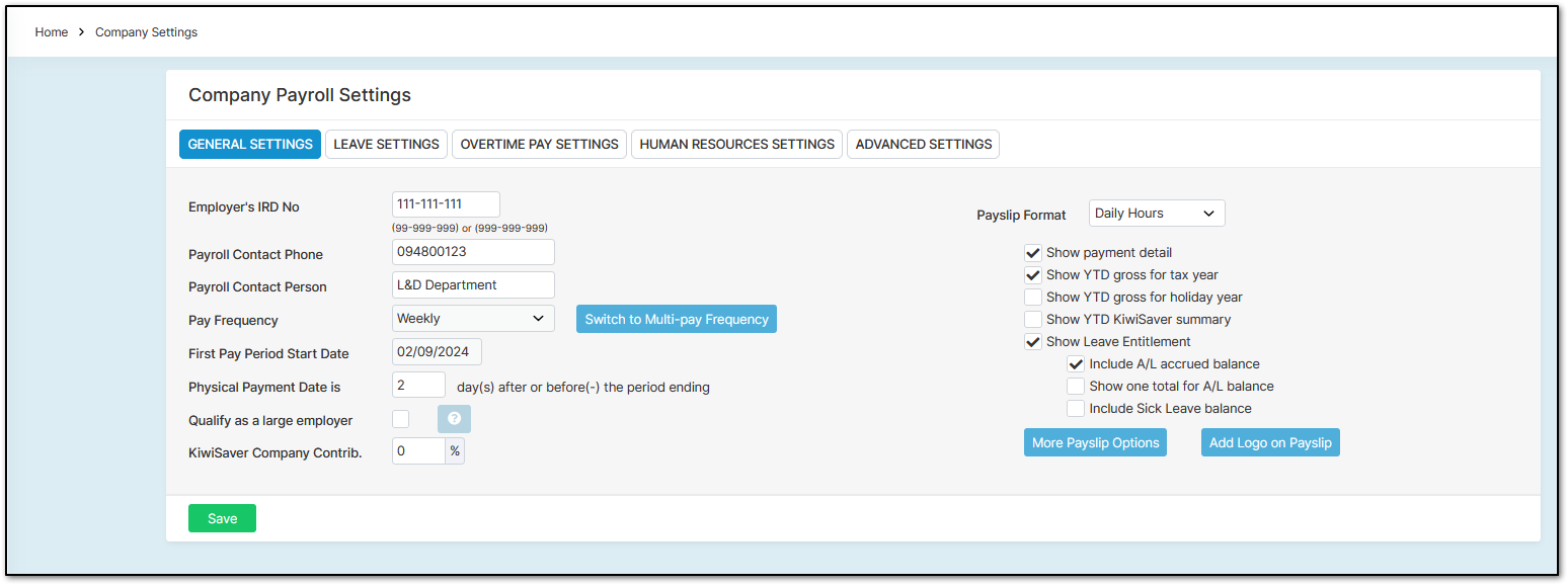 Company Settings Screenshot