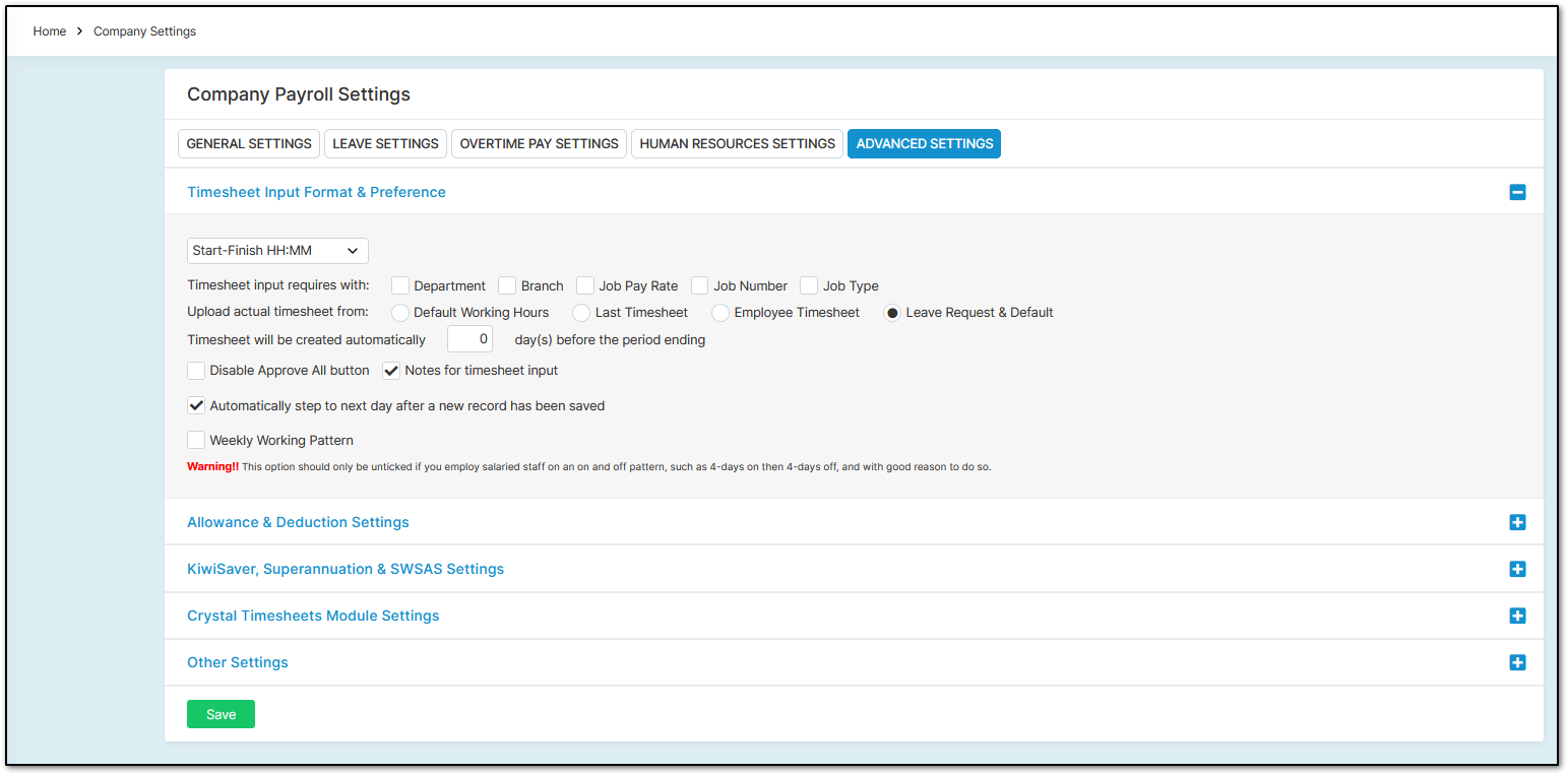 Advanced Settings Screenshot