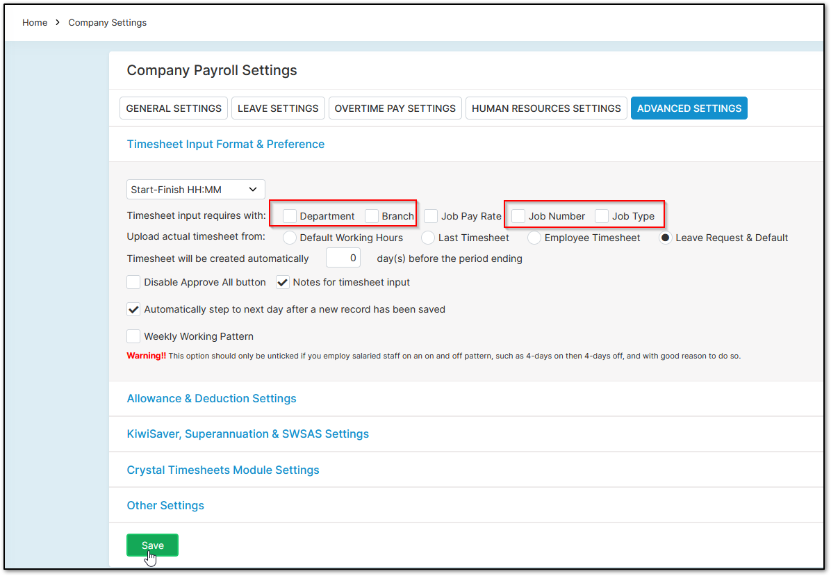 Cost Centre settings image