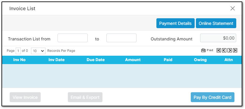 Invoice List Menu