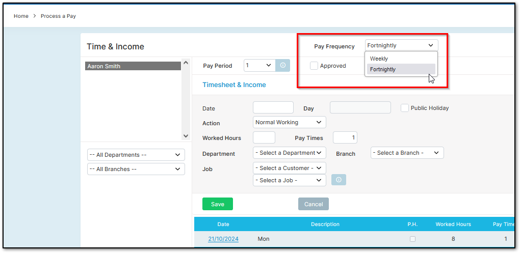 Screenshot of payroll report