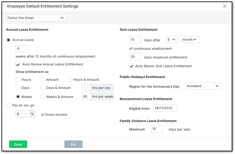 Employee Settings