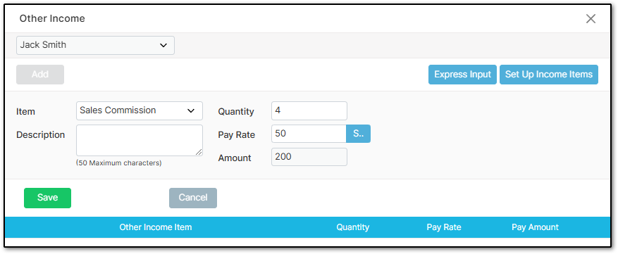 Other Income Selection