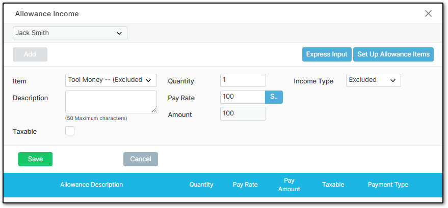 Allowance Selection