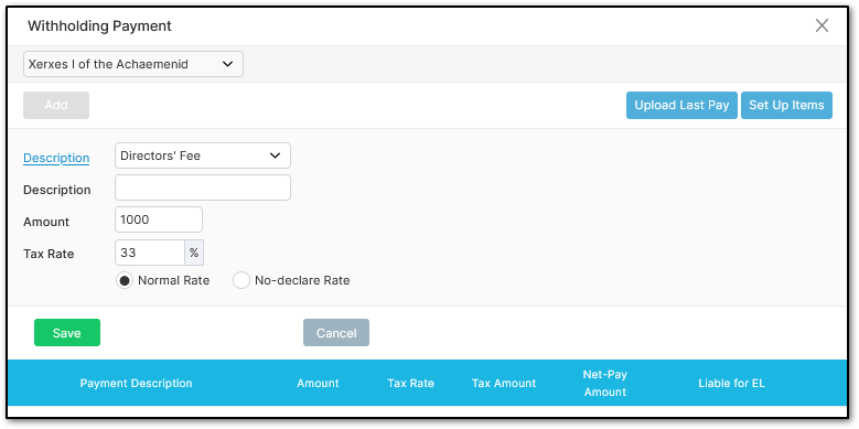 Entering a Withholding Payment