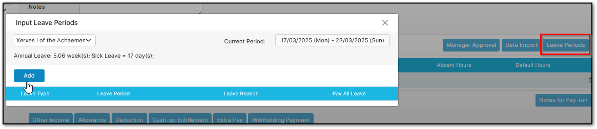 Leave Periods Selection