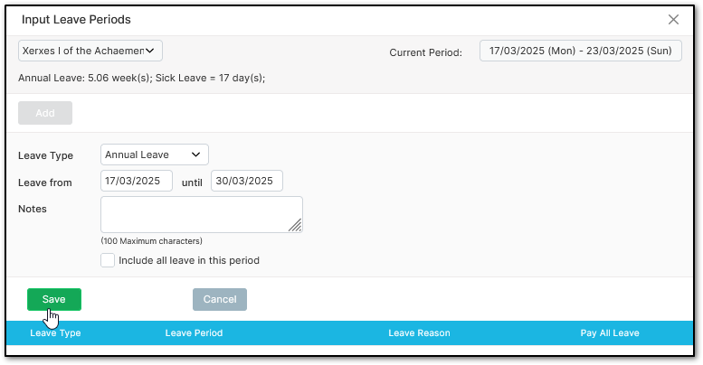 Saving Future Leave Entries
