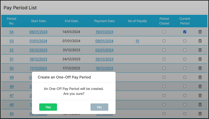 Confirming One-Off Pay Period