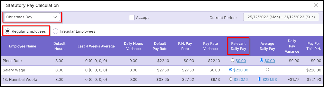 Relevant Daily Pay