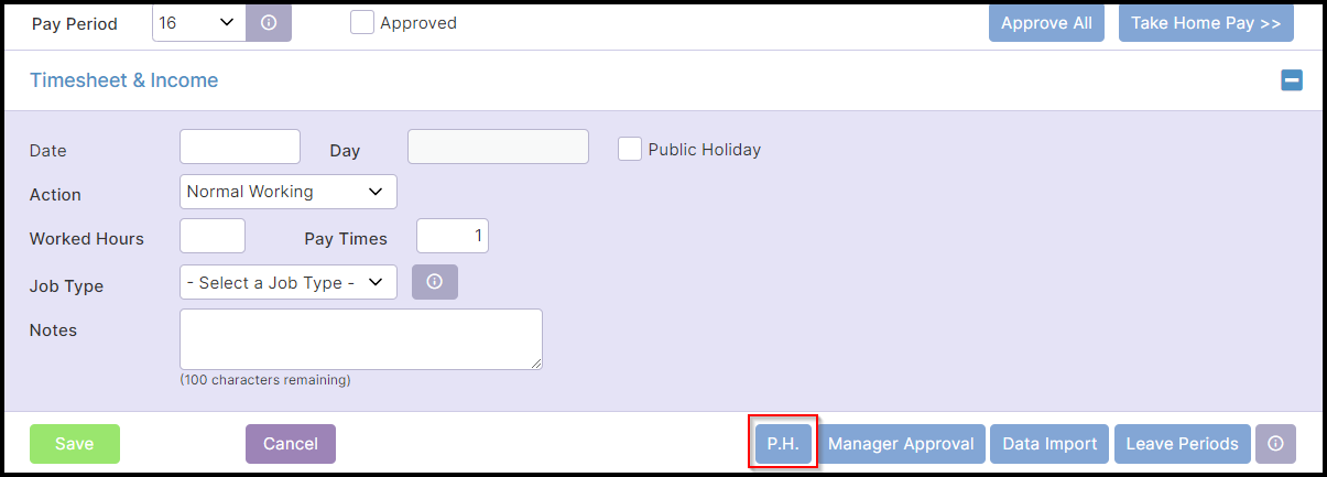 Public Holiday Button