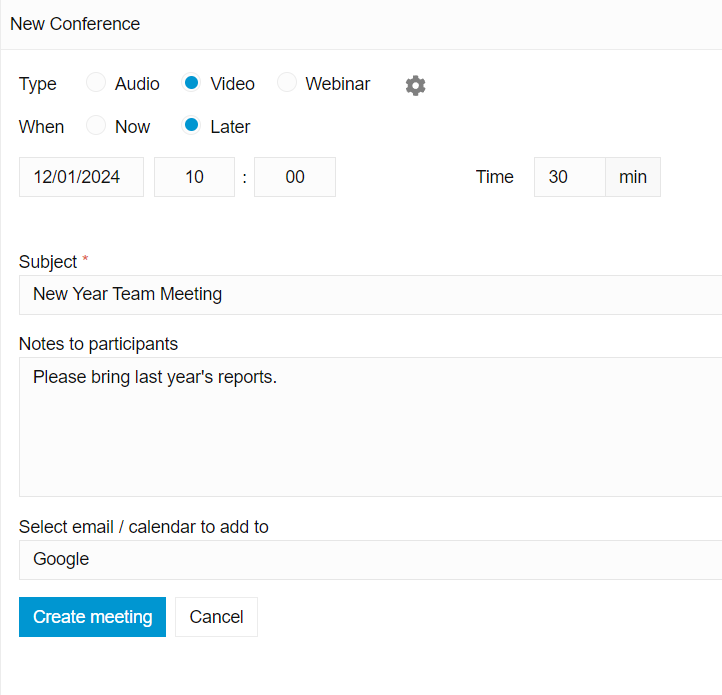 Schedule a Video or Audio Meeting in Advance